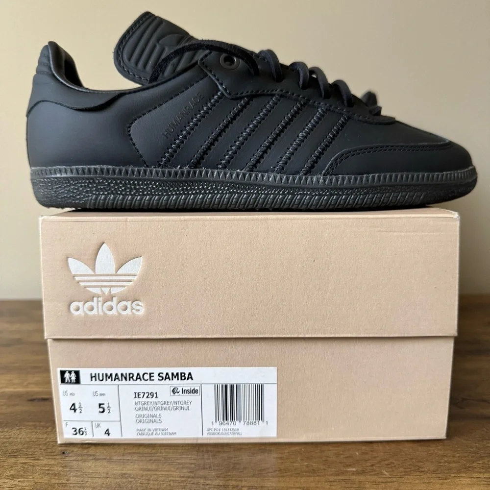 ADIDAS HUMAN RACE SAMBA LOW TOP SNEAKERS NIGHT GREY MENS SIZE 4.5 WOMENS 5.5 NWB - Picture 2 of 12